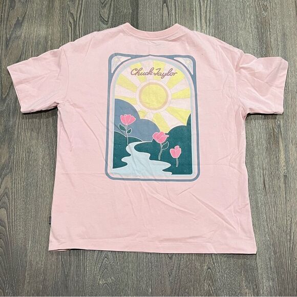NWOT Converse Chuck Taylor Mountain Graphic T-Shirt Crewneck Light Pink Small - Picture 5 of 6